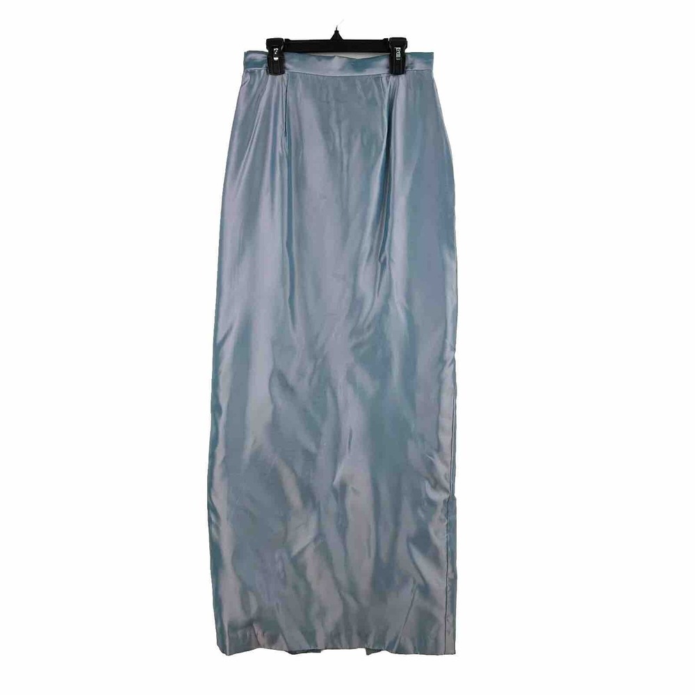Y2K Michaelangelo Maxi Pencil Skirt Womens‎ 4 Blue Silver Satin Formal Metallic